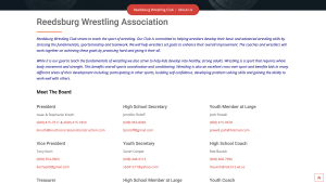 A screenshot of part of the Reedsburg Wrestling website